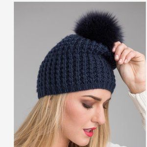 Kyi Kyi Classic Faux Fur Beanie in Navy
